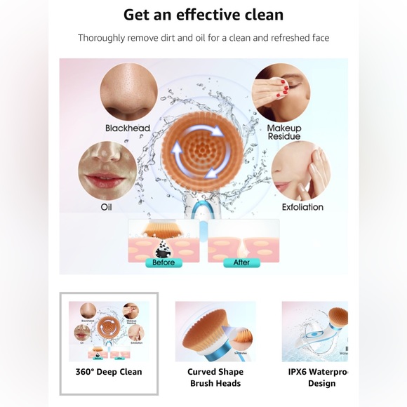 Facial Cleansing Brush-Spin Face Scrubber Exfoliator Rechargeable, 2-Speeds - Picture 7 of 13